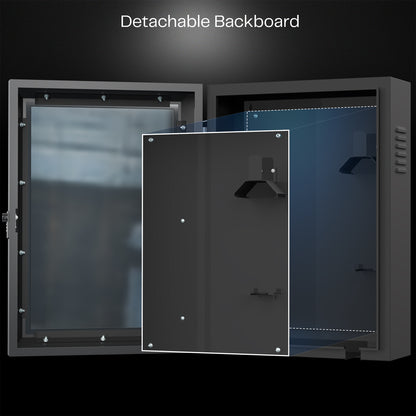 A black EV charger box with a glass door and a lock with a detachable backboard. 