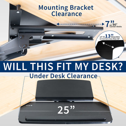 Measuring desk space and under desk clearance for proper fitting.