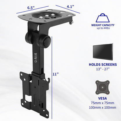 TV and monitor mount with dimensions and features on a white background