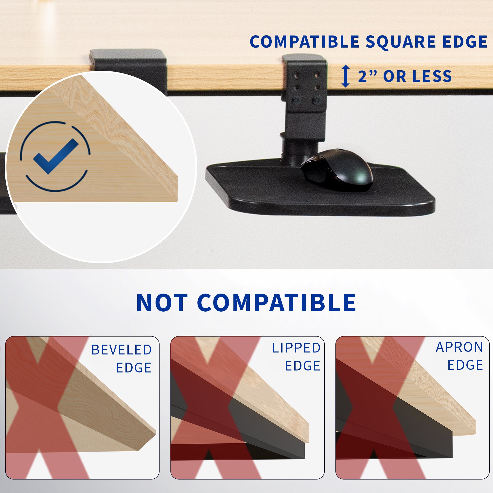 Compatibility images and text for clamp-on mouse pad.