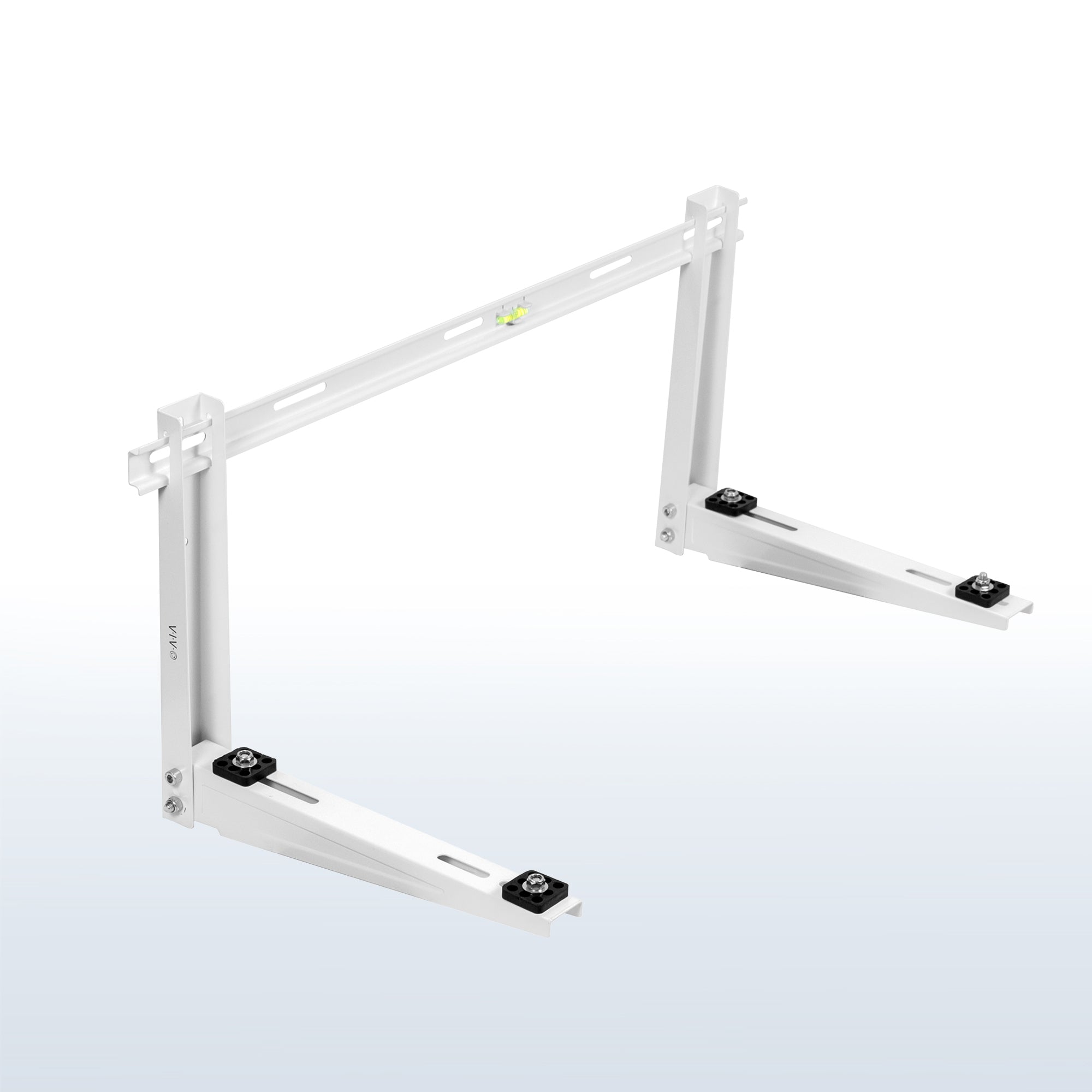 Mini split air conditioner wall mount with adjustable width and anti-vibration padding.