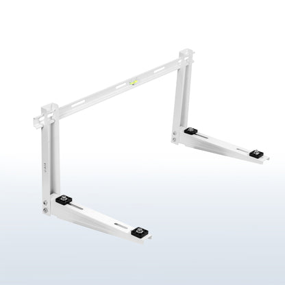 Mini split air conditioner wall mount with adjustable width and anti-vibration padding.
