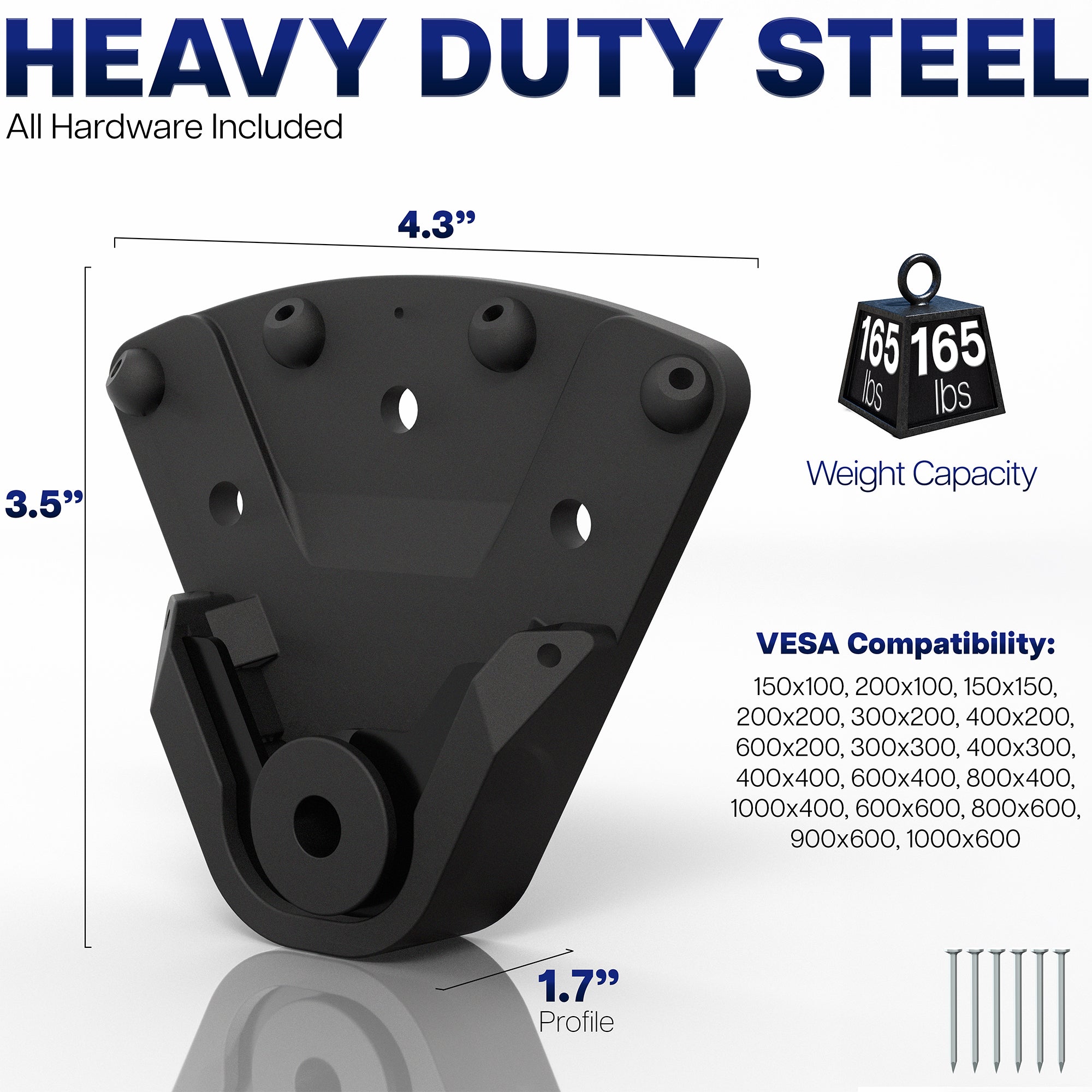 Zero stud mount compatibility diagram for weight and VESA