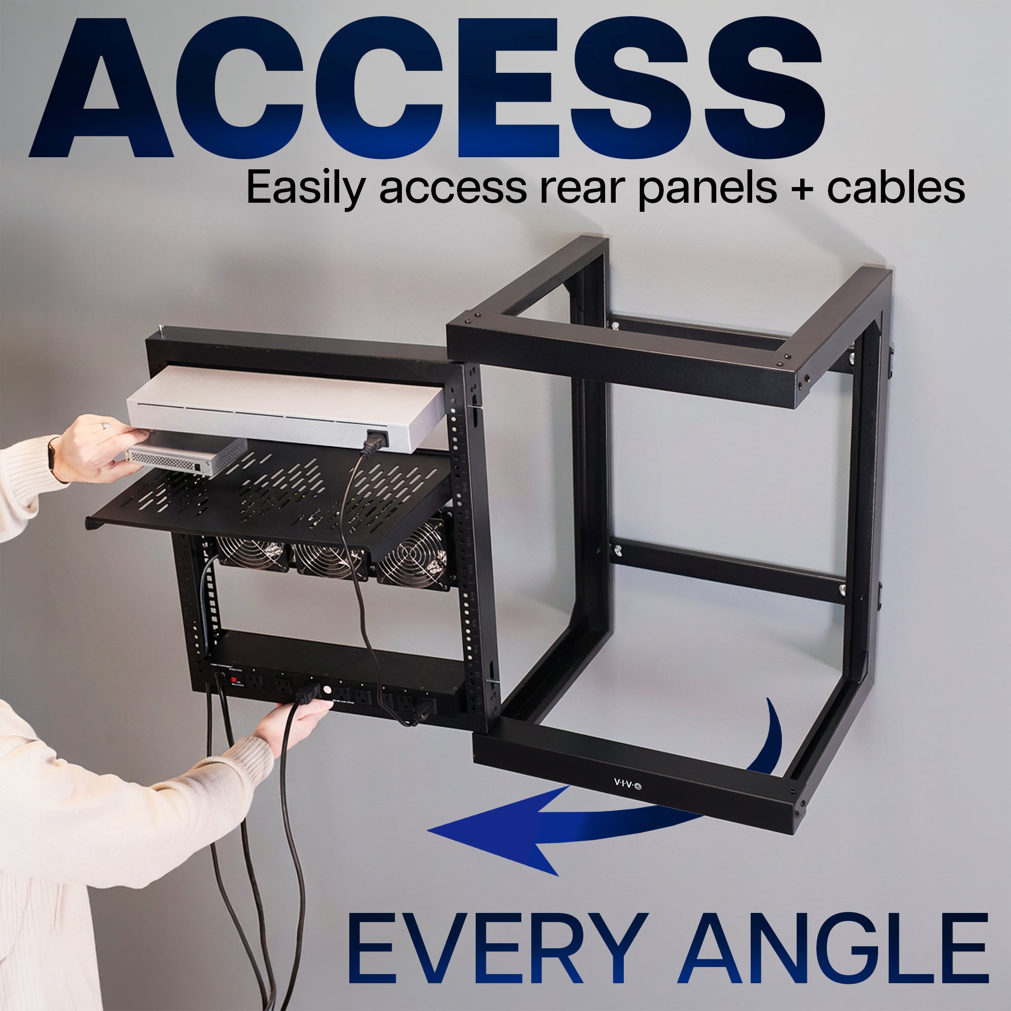 VIVO 12U Open Frame Wall Mounted Server Rack with Swing Gate for easy access to rear panels