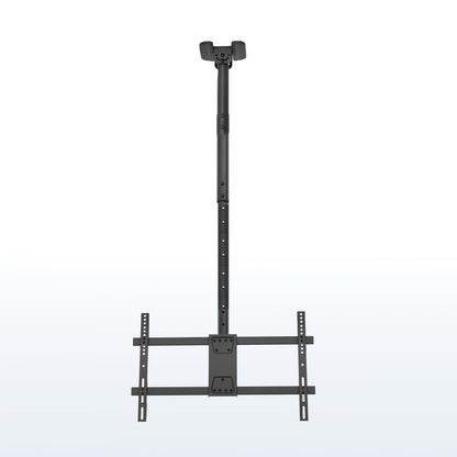 Height adjustable large TV mount with tilt, swivel, and an integrated cable management system. Mount to flat and sloped ceilings or wall with hardware and instructions included.