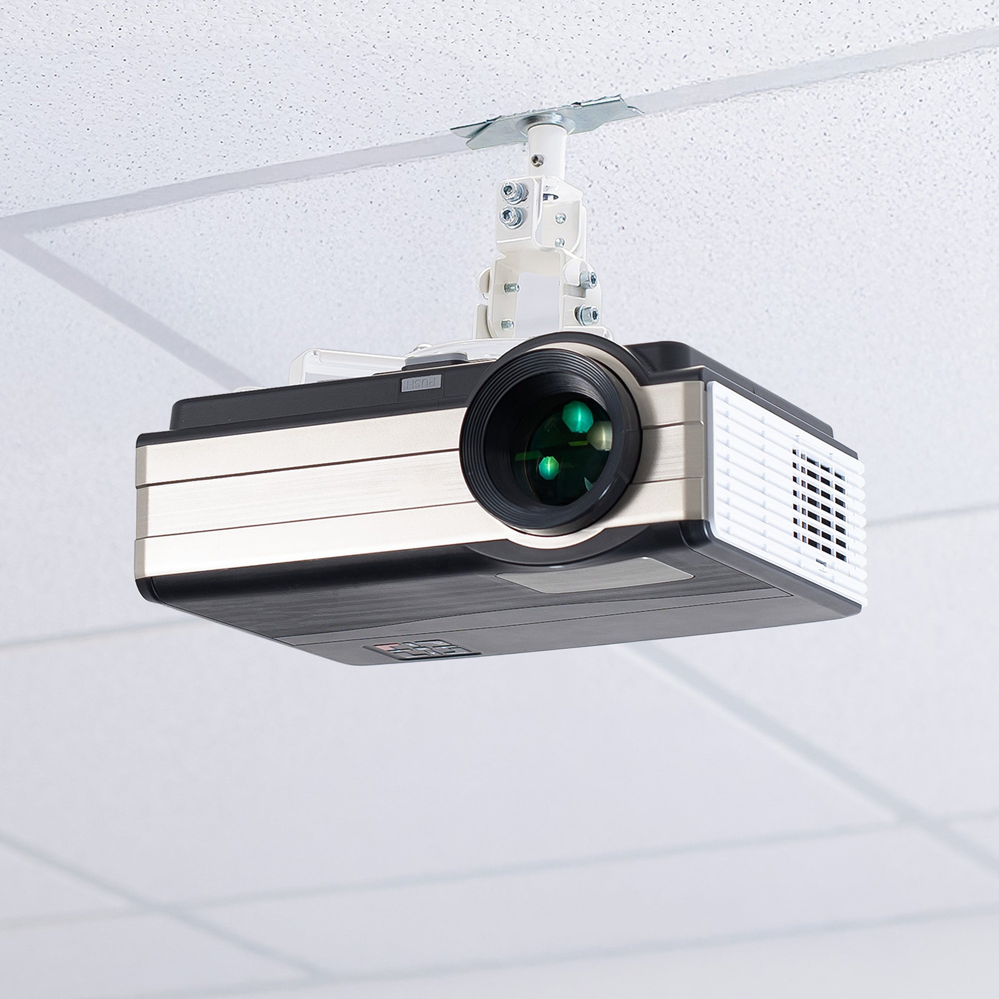 White Drop Ceiling Projector Mount with Scissor Clamp