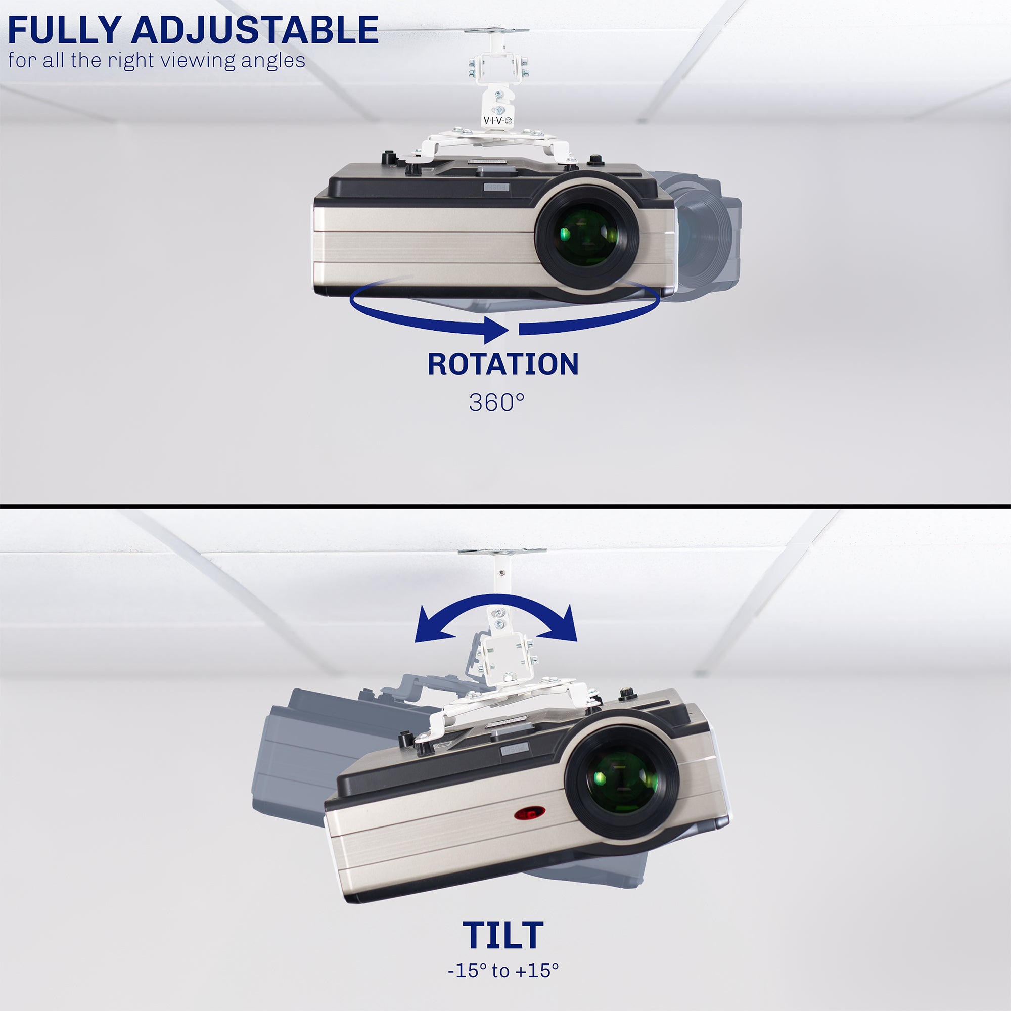 White Drop Ceiling Projector Mount with Scissor Clamp