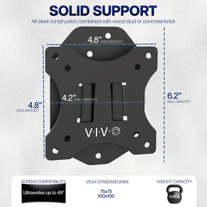 Low Profile Stationary Ultrawide Monitor Wall Mount - Up to 49" Screens