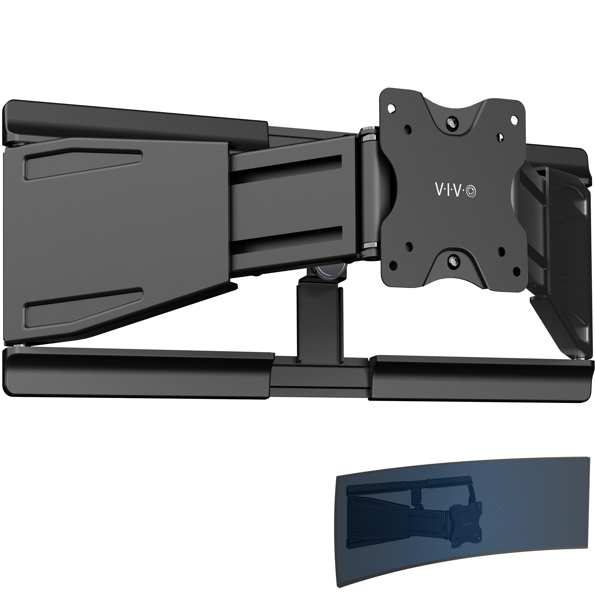 Black adjustable monitor mount on a white background