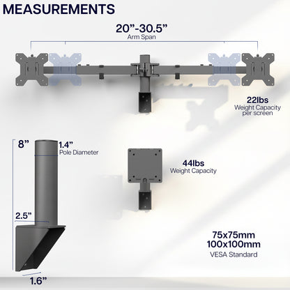 Telescoping Dual Monitor Wall Mount + Single Ultrawide Monitor Wall Mount - 21” to 49” Screens