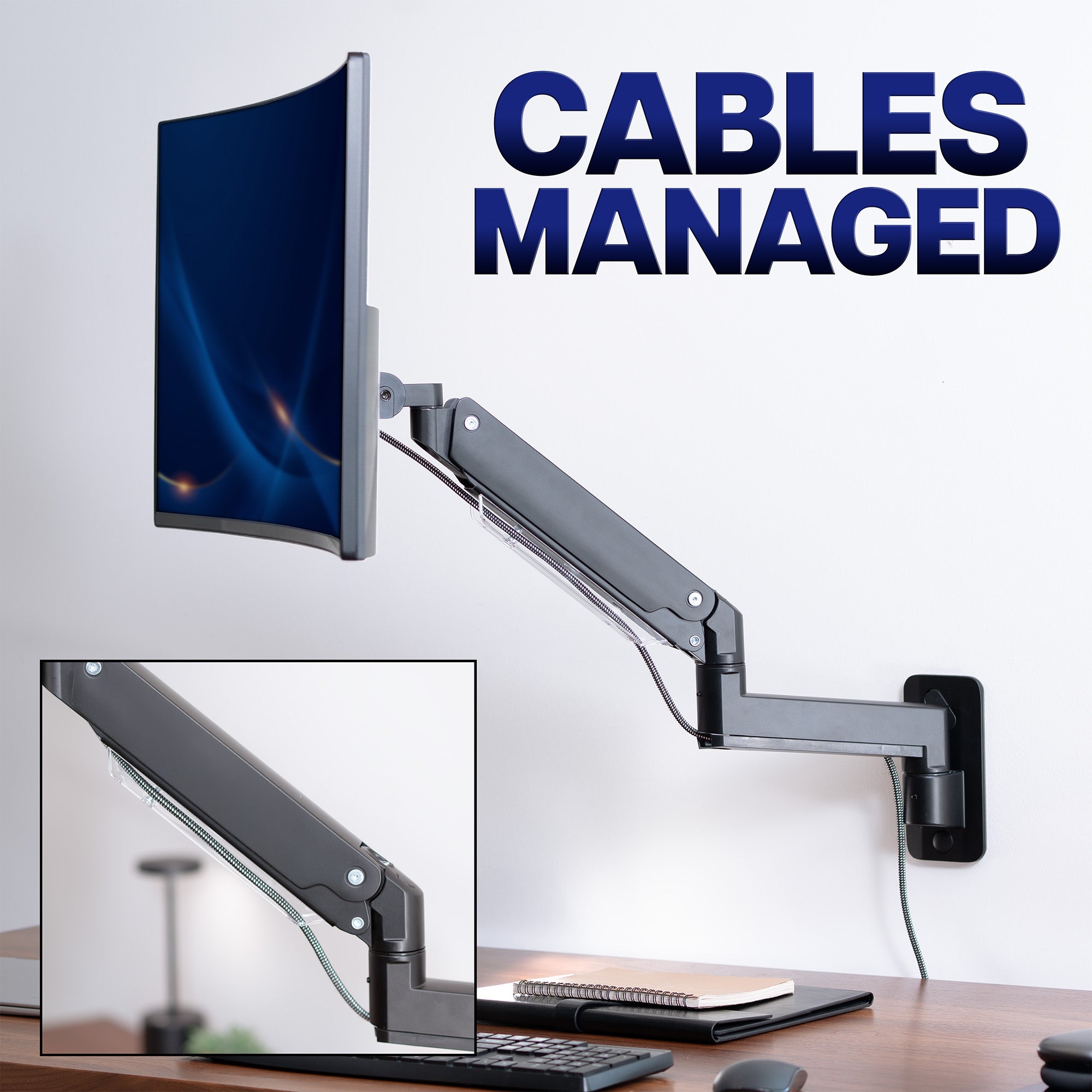 Pneumatic Arm Single Ultrawide Monitor Wall Mount