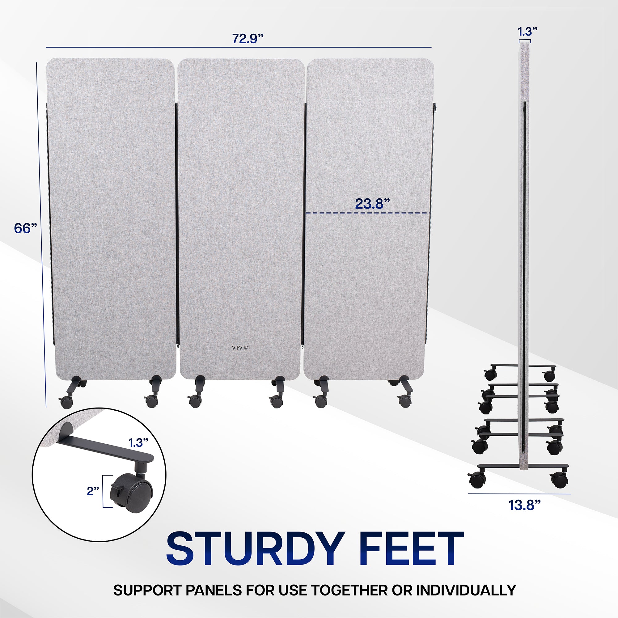 Measurements for 3-Panel Gray Mobile Freestanding Room Divider that provides a convenient partition and workspace privacy.