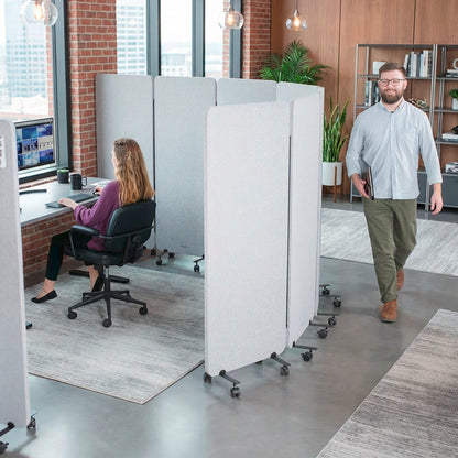 6-Panel Gray Mobile Freestanding Room Divider provides a convenient partition and workspace privacy.