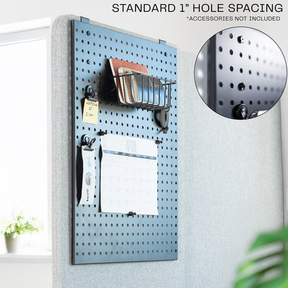 A black pegboard with 1" hole spacing. 