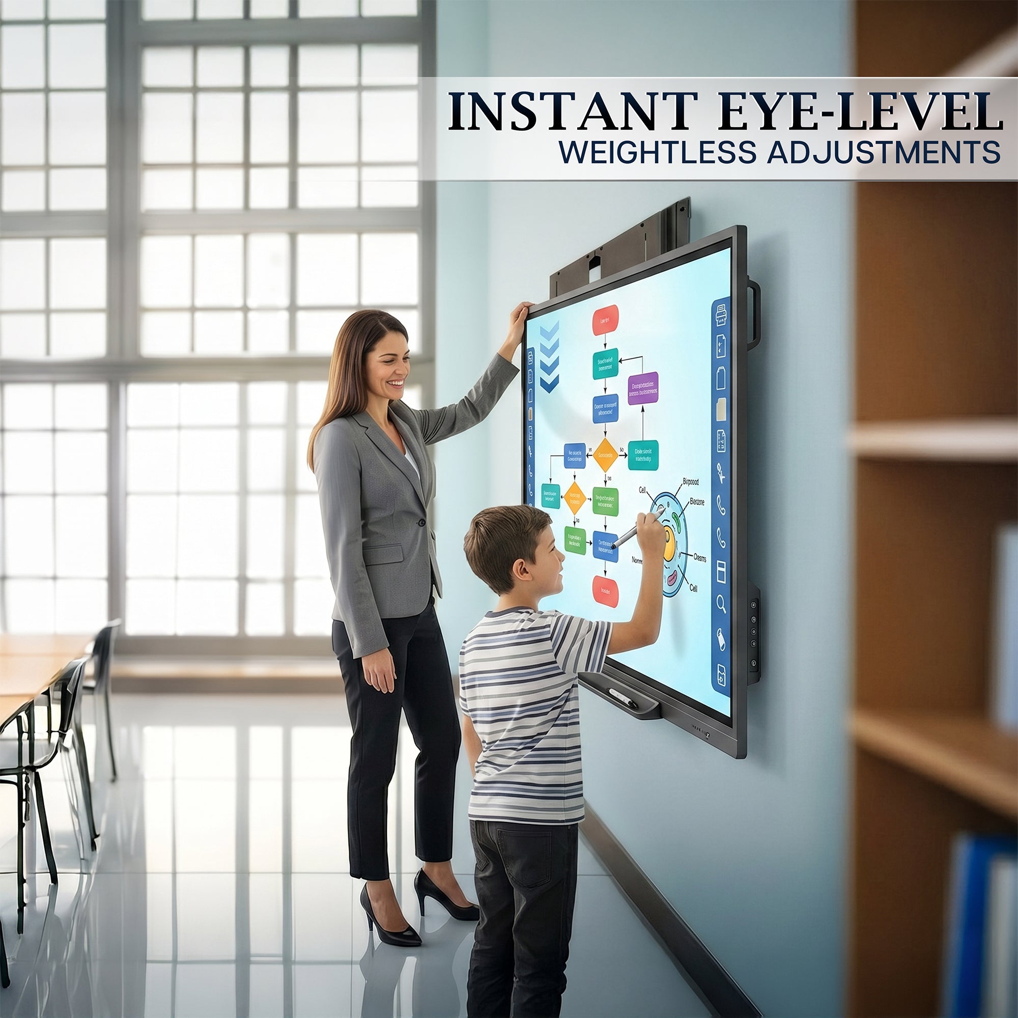 PRO Manual Height Adjustable TV and Display Wall Mount instant eye-level adjustments