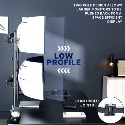 2-Pole Dual Ultrawide Vertical Monitor Desk Mount - Up to 57" Screens