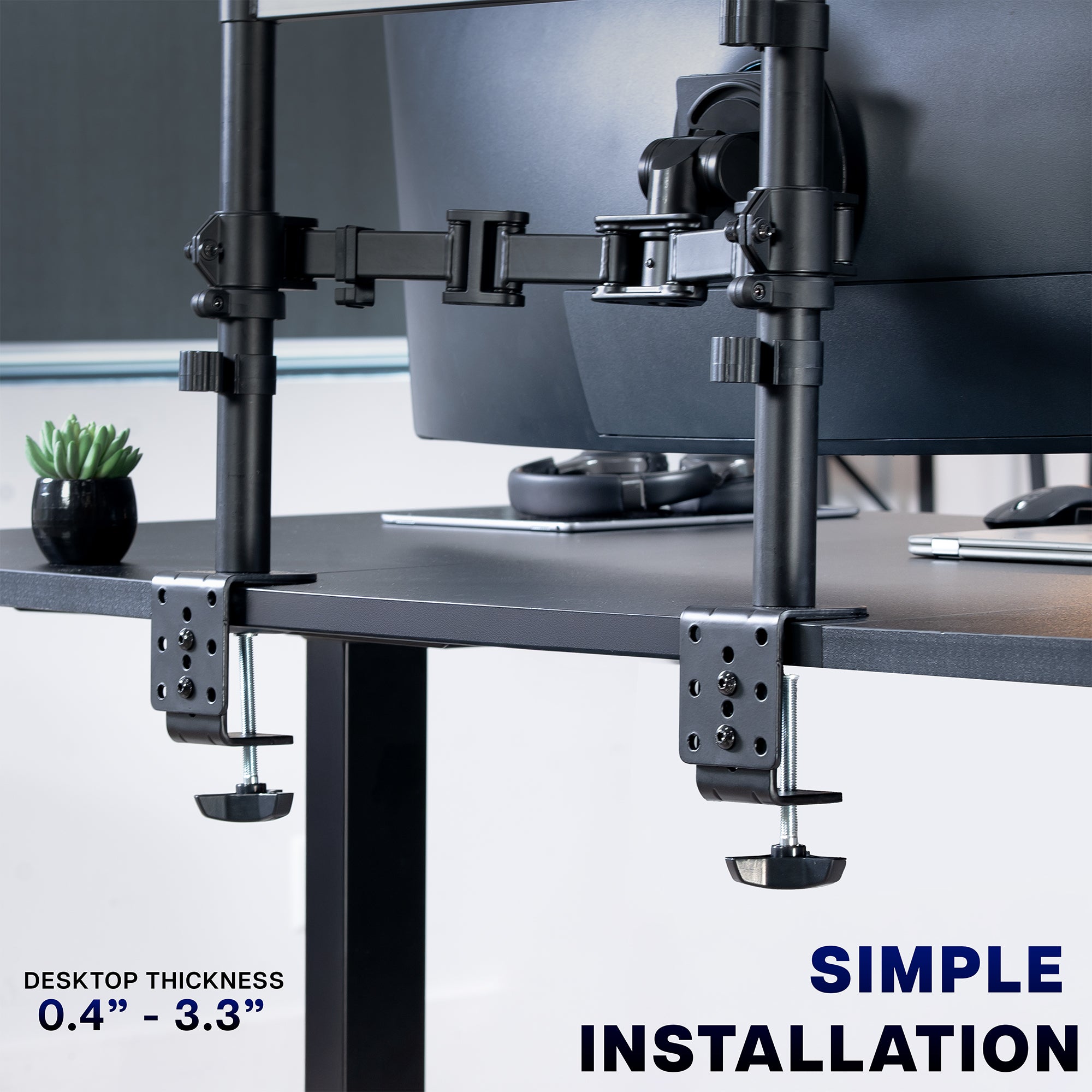 2-Pole Dual Ultrawide Vertical Monitor Desk Mount - Up to 57" Screens