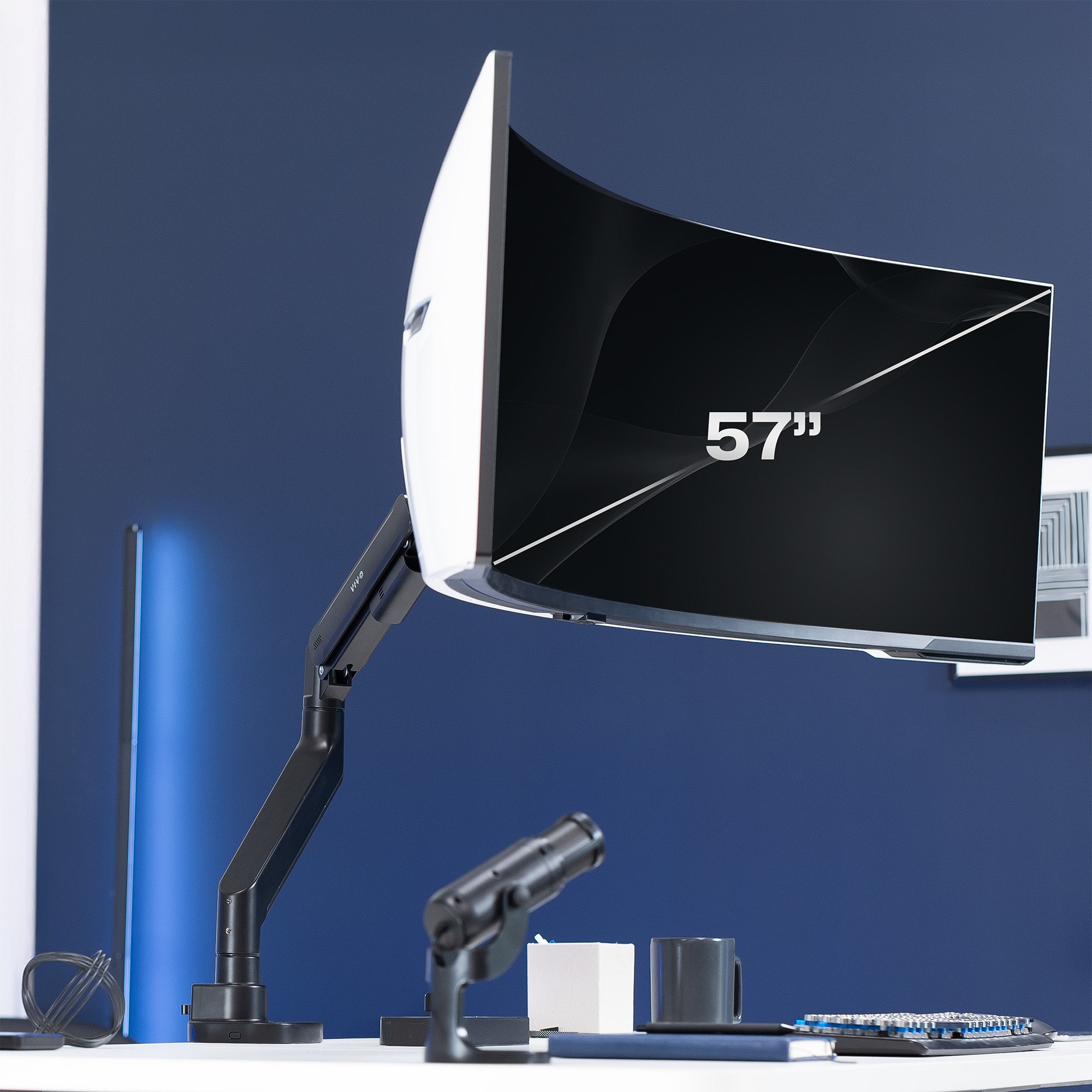 Pneumatic Arm Single Ultrawide Monitor Desk Mount - Up to 57" Screens