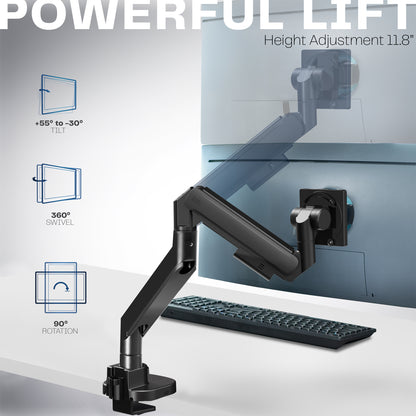 Pneumatic Arm Single Ultrawide Monitor Desk Mount - Up to 57" Screens