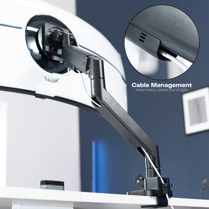 Pneumatic Arm Single Ultrawide Monitor Desk Mount - Up to 57" Screens