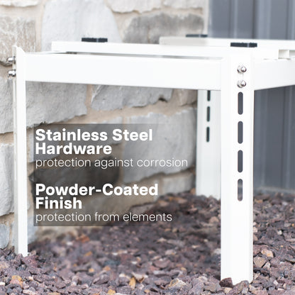 Stainless steel hardware provides protection against corrosion and powder-coated finish provides protection from elements.