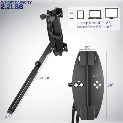 A black portable monitor laptop extension holder with a foldable design. 