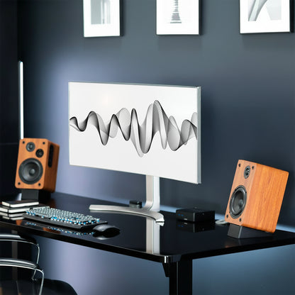 Desk setup with the Angled Desktop Speaker Stands (2 Pack) on the outside of the desk