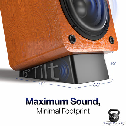 15 degree capability and measurement diagram for the Angled Desktop Speaker Stand