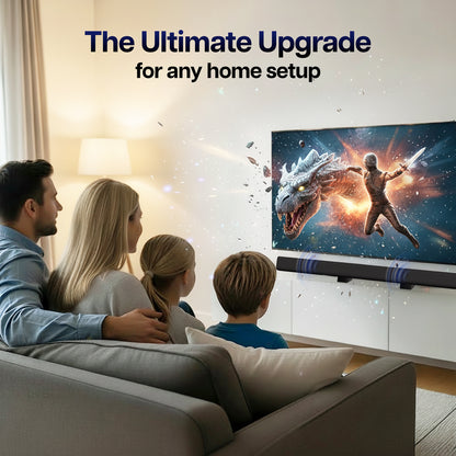 Angled Desktop Speaker Stands (2 Pack) being used to hold a sound bar in a living room sitting under a TV