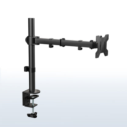 Black adjustable monitor stand on a white background