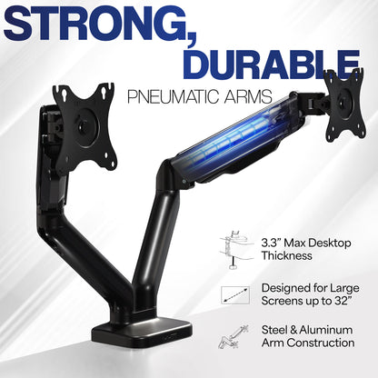 Sturdy adjustable mechanical arm dual monitor ergonomic desk stand for office workstation.