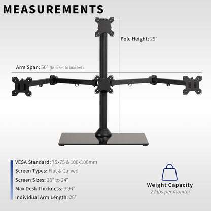 Sturdy height adjustable quad monitor desk stand.