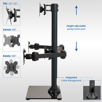 Sturdy height adjustable quad monitor desk stand.