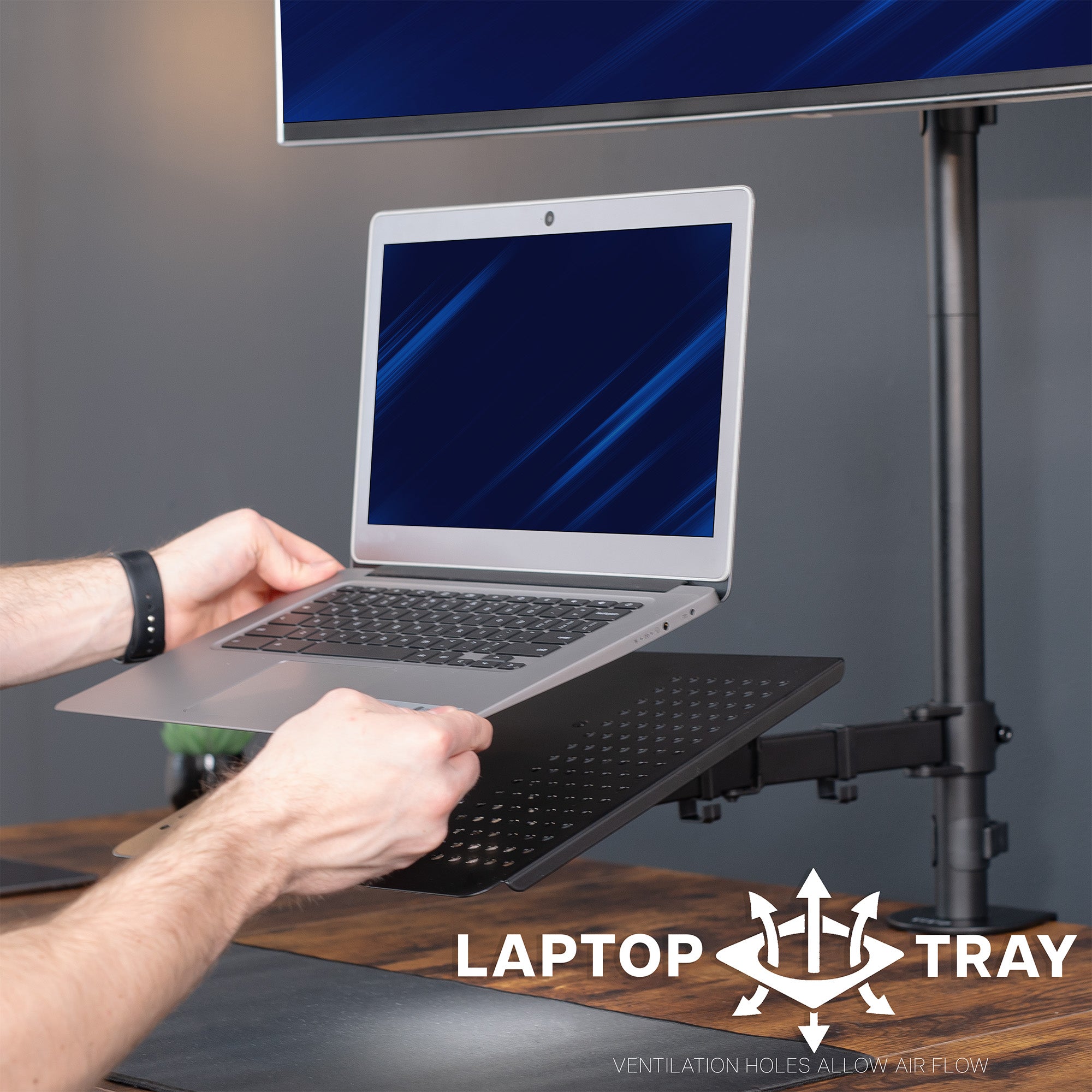 Single Ultrawide Monitor and Laptop Extra Tall Desk Mount with Universal VESA Compatibility