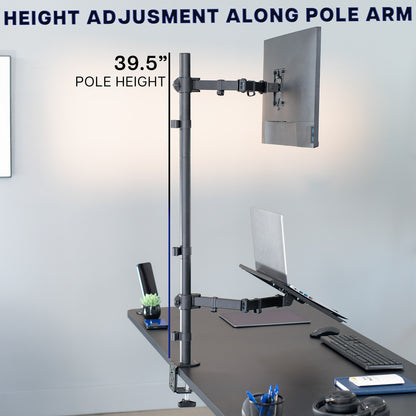 Height adjustable single monitor extra tall desk mount. 