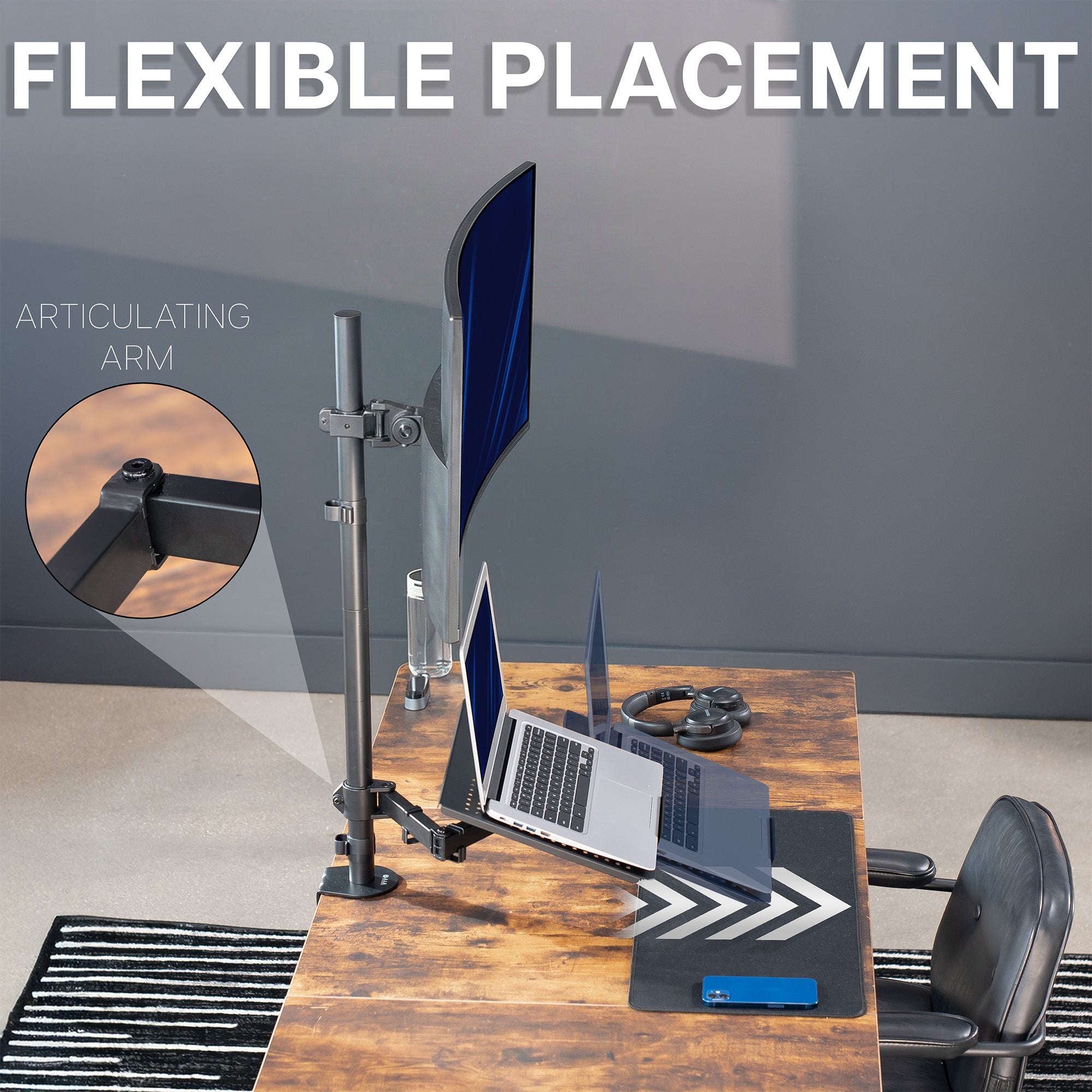 Single Ultrawide Monitor and Laptop Extra Tall Desk Mount with Universal VESA Compatibility