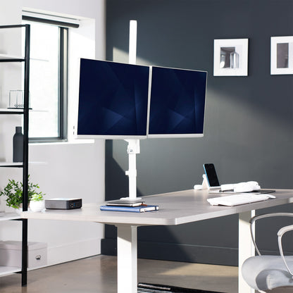 Mechanical Arm Dual 17" to 32" Monitor Extra Tall Desk Mount on desk in home office space