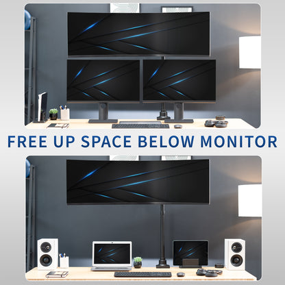 Extra tall single monitor ultrawide desk mount with extending arm: Features height adjustment, tilt, swivel, rotation, and built-in cable management.