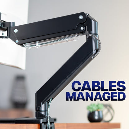 Integrated cable management to provide a clean and organized workspace.