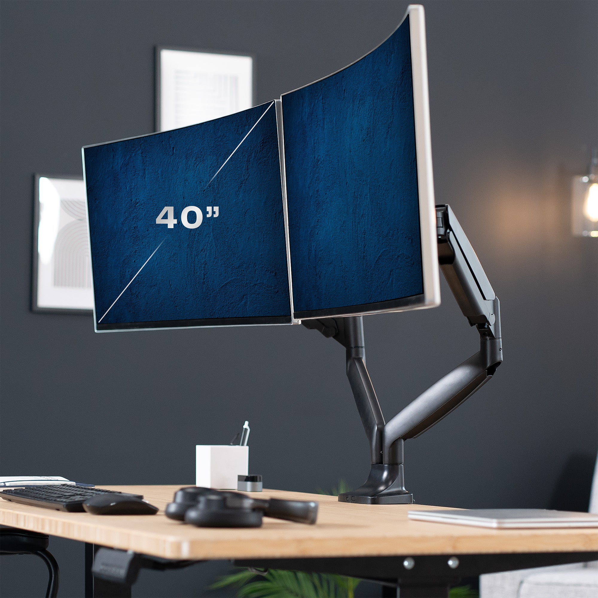 Pneumatic Arm Dual Ultrawide Monitor Desk Mount - Up to 40" Screens