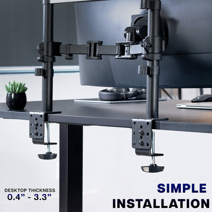 2-Pole Triple Monitor Desk Mount (1 Ultrawide + 2 Standard) - Up to 49" Screens