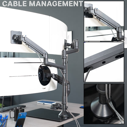 Pneumatic Arm Triple Ultrawide Monitor Extra Tall Desk Stand - Up to 49" Screens