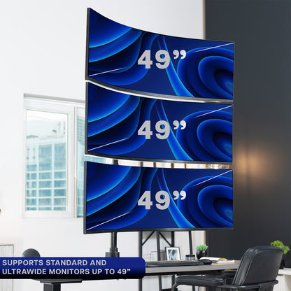 Triple Ultrawide Vertical Monitor Extra Tall Desk Mount - Up to 49" Screens