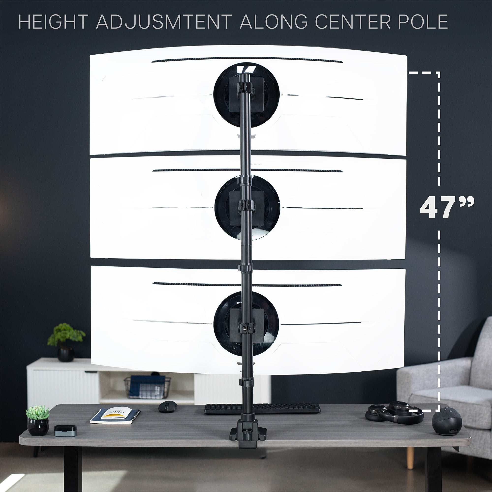 Triple Ultrawide Vertical Monitor Extra Tall Desk Mount - Up to 49" Screens