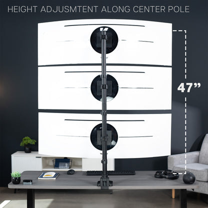 Triple Ultrawide Vertical Monitor Extra Tall Desk Mount - Up to 49" Screens