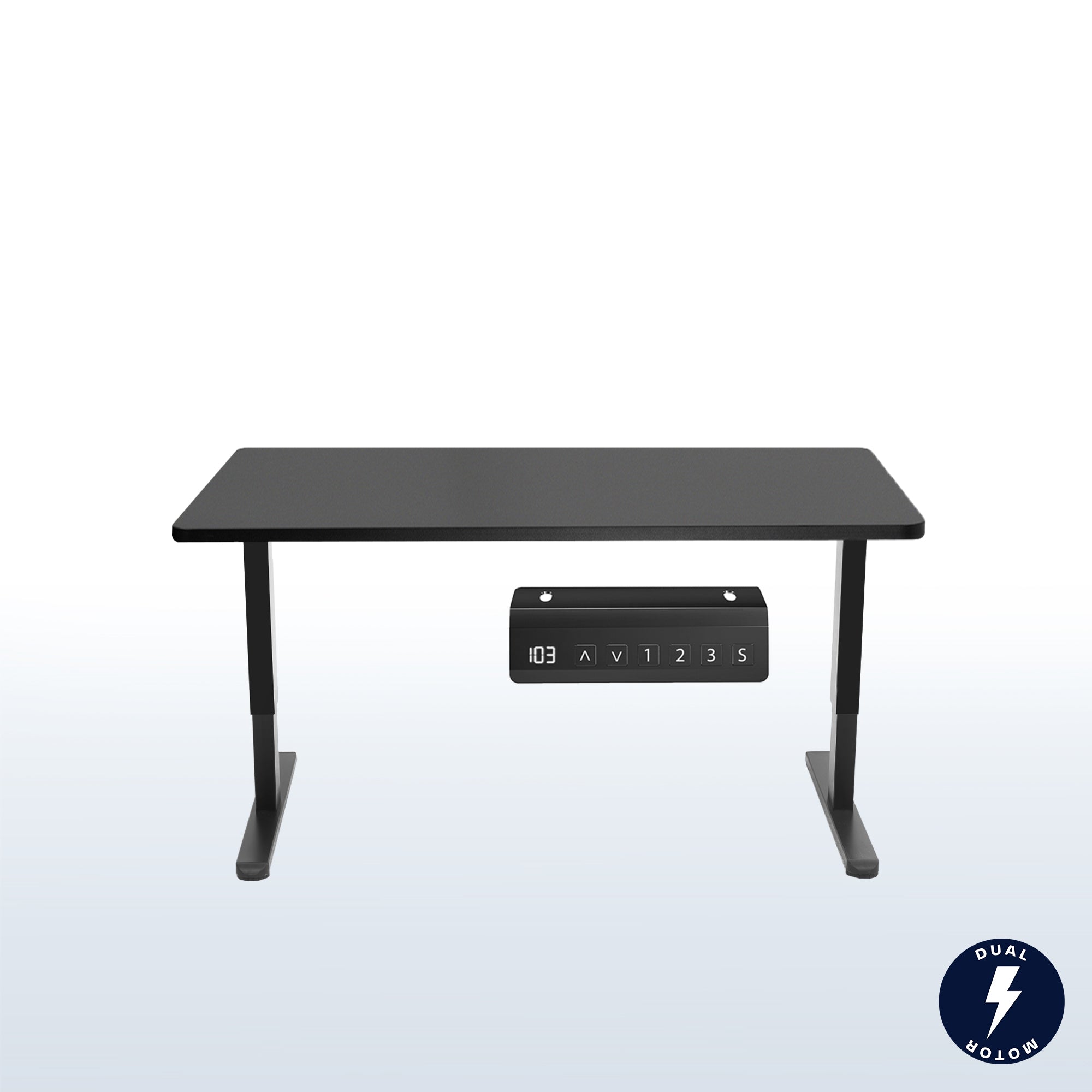 Black height adjustable ergonomic desk for home office workstation.