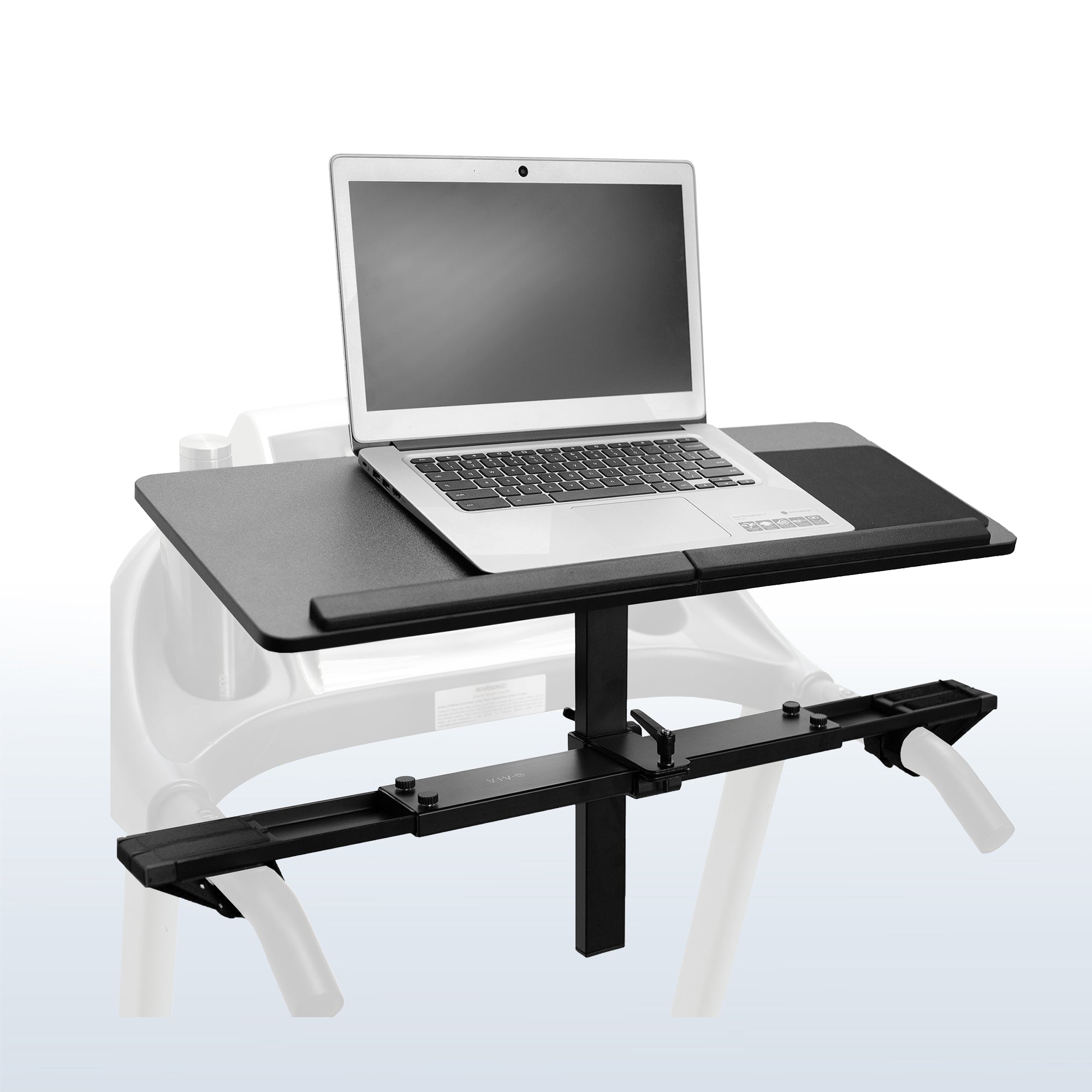 Sturdy height adjustable laptop desk riser platform for a treadmill. 