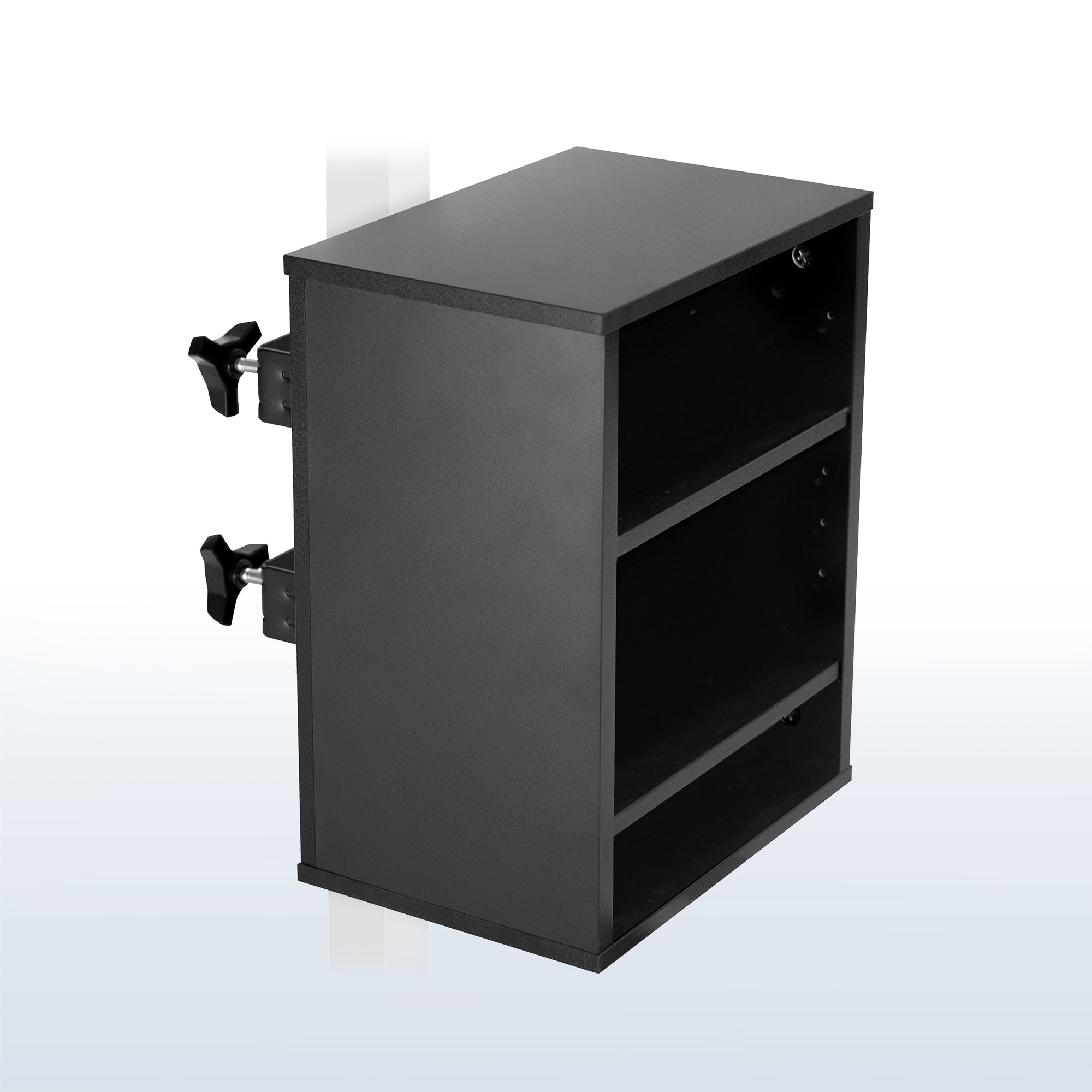 Clamp-on Under Desk Shelving Unit, Office Accessory Holder for Supplies, Gaming Devices, and More, Multi-Level Storage Shelves, Workstation Organizer