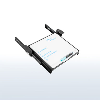 Reduce your desktop clutter and discreetly store important notes with this pull-out dry erase board.