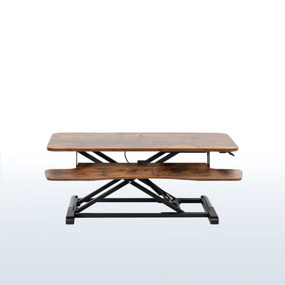 Rustic heavy-duty height adjustable desk converter monitor riser with 2 tiers.